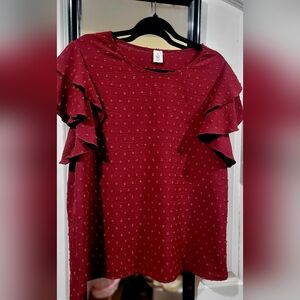 LIKE LOVE Burgandy Ruffle Sleeve Textured Top